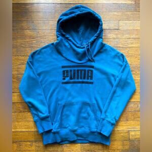 PUMA Blue Logo High Neck Pullover Hoodie Womens sz Medium